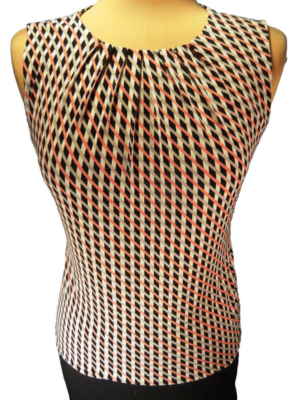 Calvin Klein Pink Black & White Pleated Neck PS Career Shell Top Sleeveless EUC